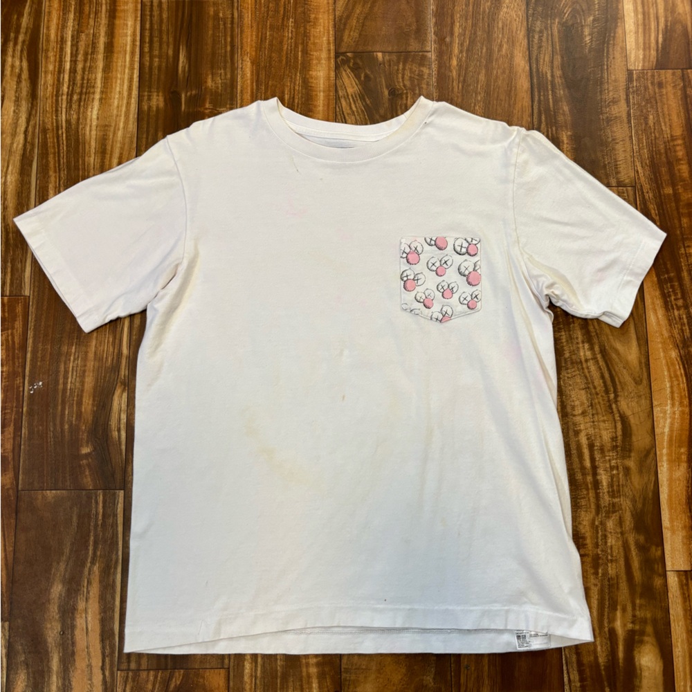 KAWS White Kids Tee with Pink Graphic Pocket